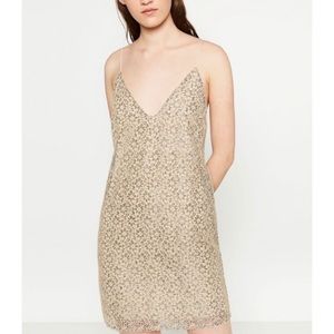 Zara beige floral mini dress with cream straps